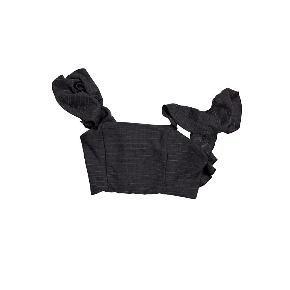 Hyfve Womens Charcoal Grey Pinstripe Ruffle Strap Smocked Back Crop Top Small